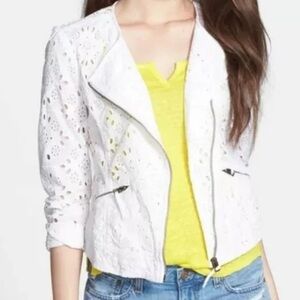 Lucky Brand Women's White Eyelet Moto Jacket, Size S Asymmetrical Zip